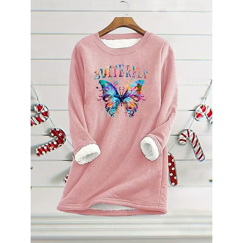 Women's Pullover Sweatshirt Graphic Letter Warm Casual Fuzzy Long Sleeve Crew Neck Round Neck Regular Tops Street Casual Light Pink Black Yellow Red Blue Spring Fall Winter4