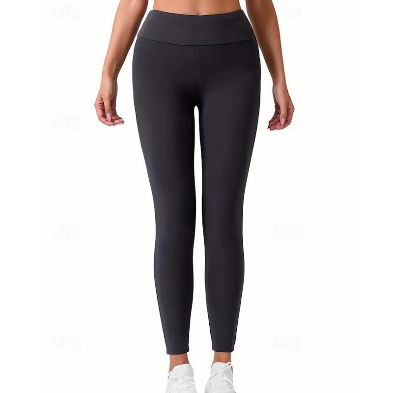 Women's Chinos Leggings Cozy Fleece Lined Casual Full Length Medium Waist Plain Elastic Waist Warm Micro-elastic Outdoor Vacation Daily claret Dark-Gray Navy Black Fall Winter Regular Fit3