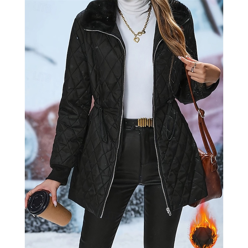 Women's Puffer Jacket Quilted Jacket Casual Jacket Comfortable Breathable Zipper Pocket Casual Plain Vacation Street Casual Daily Wear Zipper Short Long Turndown Regular Fit Long Sleeve Outerwear