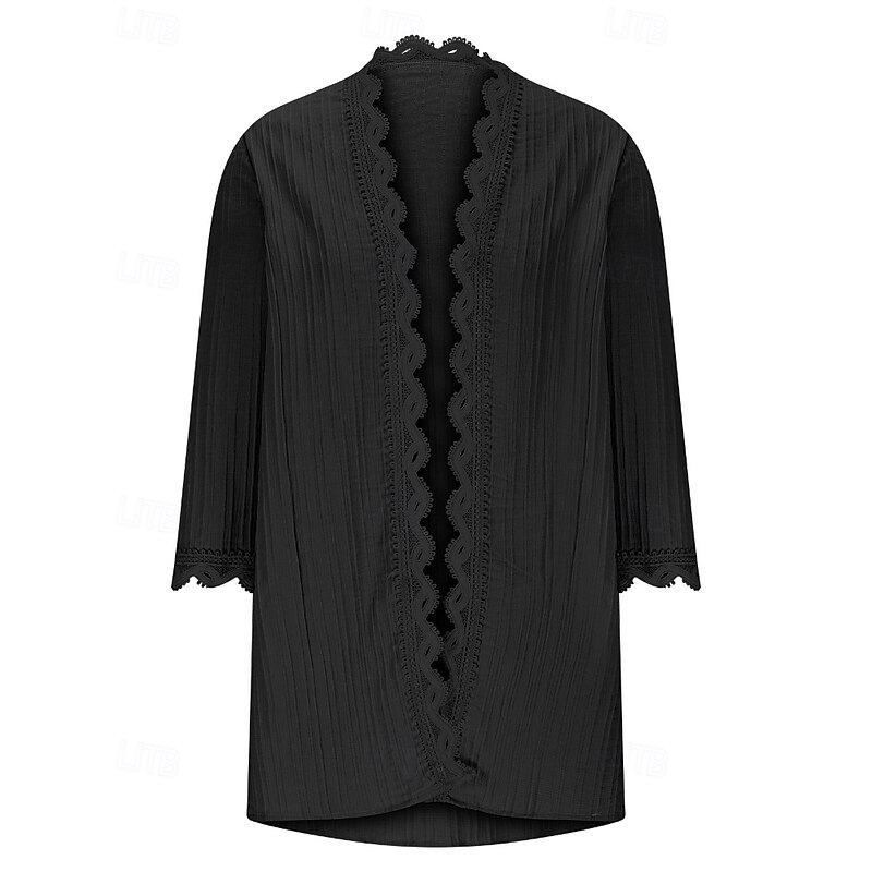 Women's Sweater Cardigan Streetwear Casual Solid Color V Neck Knitted 3/4 Length Sleeve Regular Tops Knit Holiday Going out Weekend Wine Red Black Spring Fall2