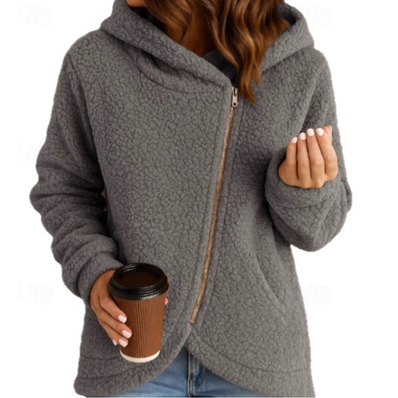 Women's Pullover Hoodie Sweatshirt Plain Casual Long Sleeve Hooded Regular Tops Street Holiday Zipper Pink Blue Orange Gray Fall Winter