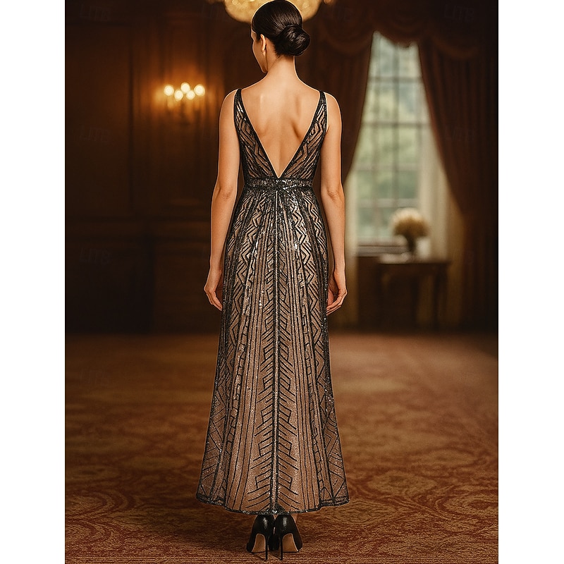 A-Line Mother of the Bride Dress Elegant Vintage Sparkle & Shine V Neck Ankle Length Tulle Sleeveless with Beading2