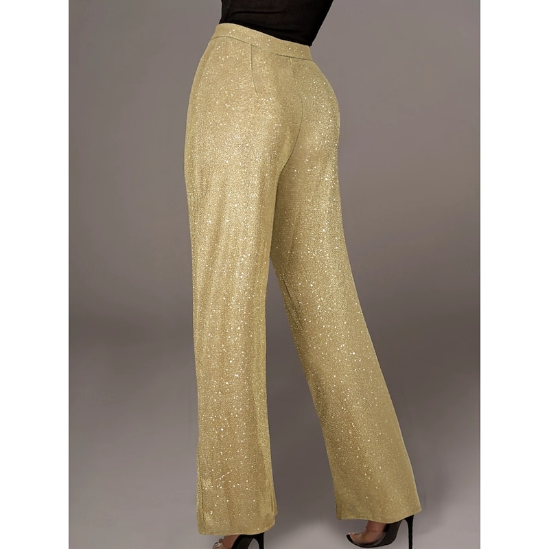 Women's Wide Leg Sparkly Pants Elegant Fashion Streetwear Full Length High Waist Sparkly Sequins Comfy Soft Comfortable Micro-elastic Outdoor Party Street Black Pink Blue Gold Spring Fall Regular Fit2