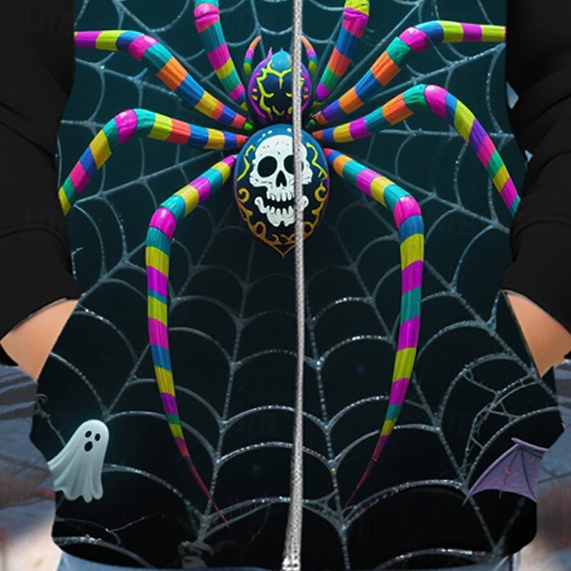 Halloween Boys' 3D Ghost Spider Hoodie Coat Outerwear Long Sleeve Spring Fall Adorable Sport Kids 4-12 Years Zip Street Daily Regular Fit3