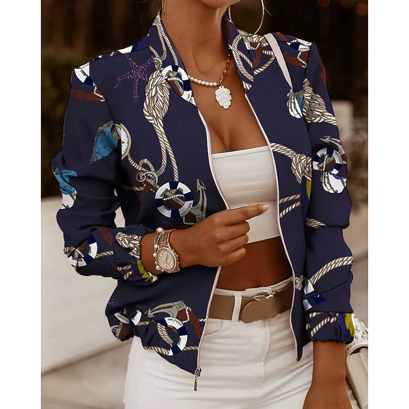 Women's Blazer Comfortable Print Elegant Fashion Outdoor Color Block Going out Casual Daily Weekend Cardigan Regular Stand Collar Regular Fit Long Sleeve Outerwear Black White Yellow Spring Fall2
