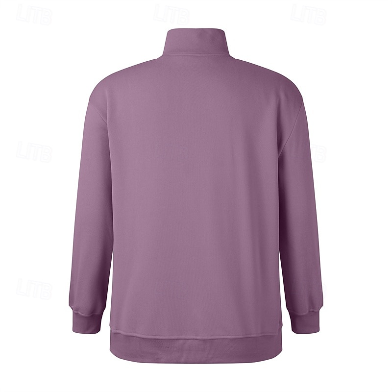 Women's Pullover Sweatshirts Zip Up Sweatshirts Plain Sports Fashion Casual Long Sleeve High Neck Regular Tops Street Dailywear Going out Half Zipper Quarter Zipper Zipper Purple Fall Winter3