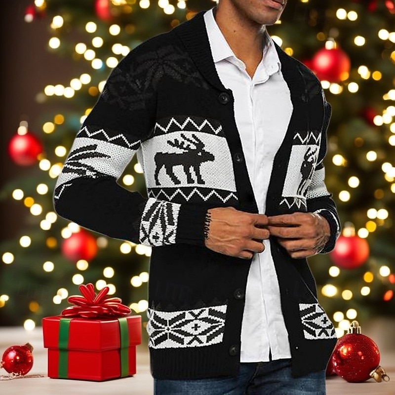 Men's Ugly Christmas Sweater Christmas Sweaters Sweater Cardigan Sweater Ribbed Knit Regular Tops Knitted Plain Shawl Lapel Vacation Fashion Casual Holiday Clothing Apparel Winter Spring &  Fall2