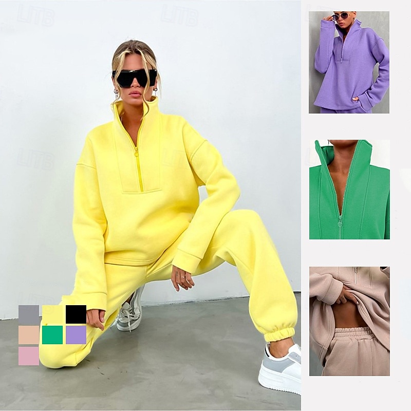 Women's 2 Piece Tracksuit Sweatsuit Sets Sportswear Solid Colored Clothing Suit Spring Black Yellow Spandex Gym Workout Running High Waist Lightweight Fashion Long Sleeve Sport Activewear