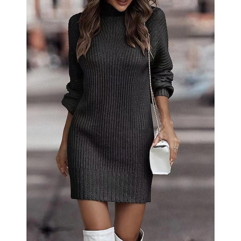 Women's Mini Dress Sweater Dress Sheath Dress Wrap Dress Party Casual Party Daily Going out Plain Long Sleeve Turtleneck Black Wine Blue Green Spring Fall Winter Autumn4