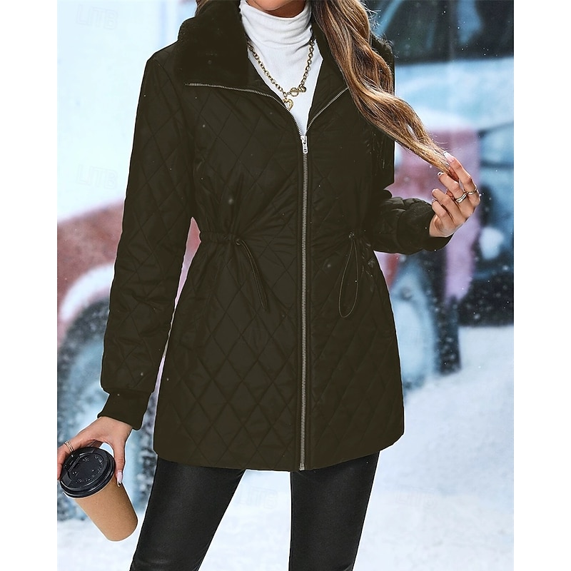 Women's Puffer Jacket Quilted Jacket Casual Jacket Comfortable Breathable Zipper Pocket Casual Plain Vacation Street Casual Daily Wear Zipper Short Long Turndown Regular Fit Long Sleeve Outerwear4