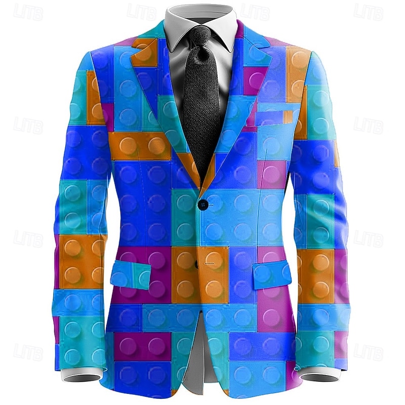 Men's Graphic Geometic Blazer Jacket Coat Comfortable Artistic Casual Party Casual Daily 3D Print Buttons Multi Pocket All Seasons Notch Long Sleeve Yellow Red Blue2