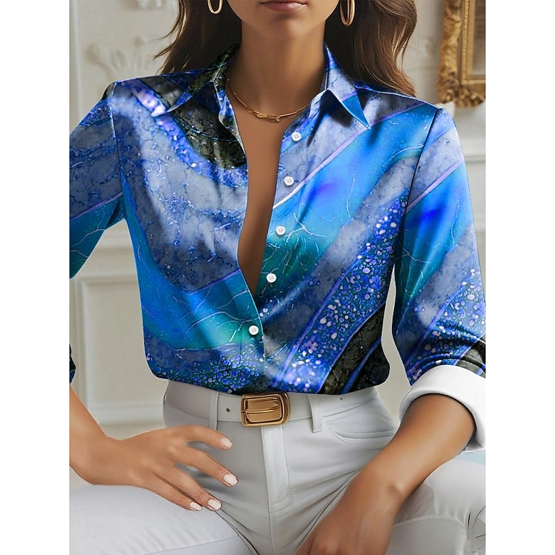 Women's Shirt Graphic Geometric Elegant Stylish Modern Long Sleeve Shirt Collar Regular Tops Work Daily Yellow Red Blue Purple Green Summer Fall Winter2