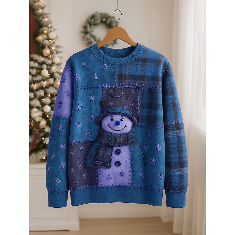 Women's Pullover Sweatshirt Graphic Snowman Casual Long Sleeve Crew Neck Regular Tops Street Casual Holiday Print Red Blue Purple Green Spring Fall Winter4