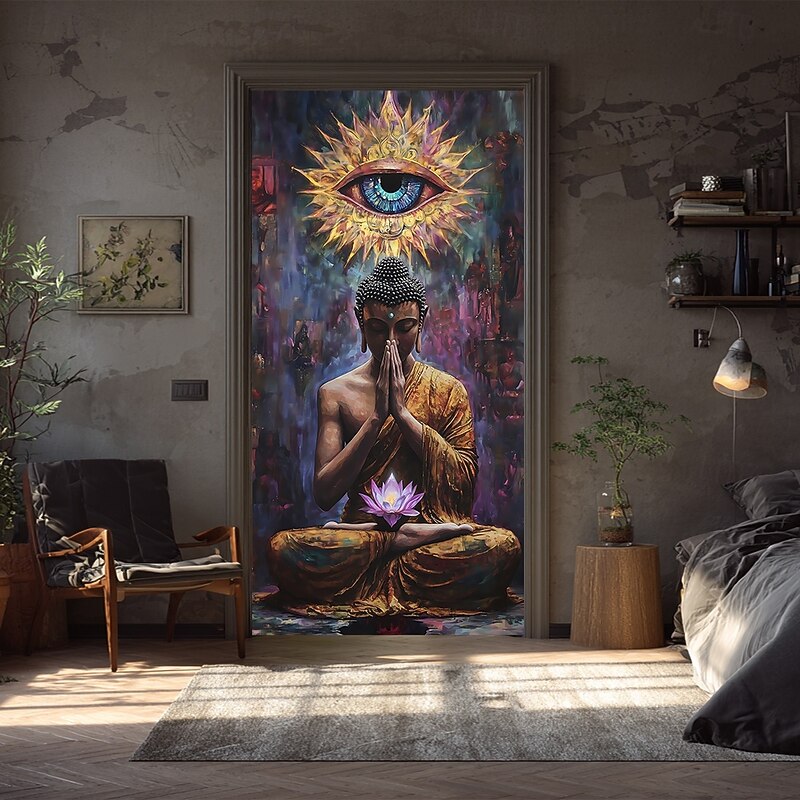 Tapestry Door Cover Outdoor Banners Yoga Meditation Lotus Spiritual Aesthetic Mystic Bedroom Living Room Dorm College Dorm Guys Man Cave Frat Bedroom Home Decor2