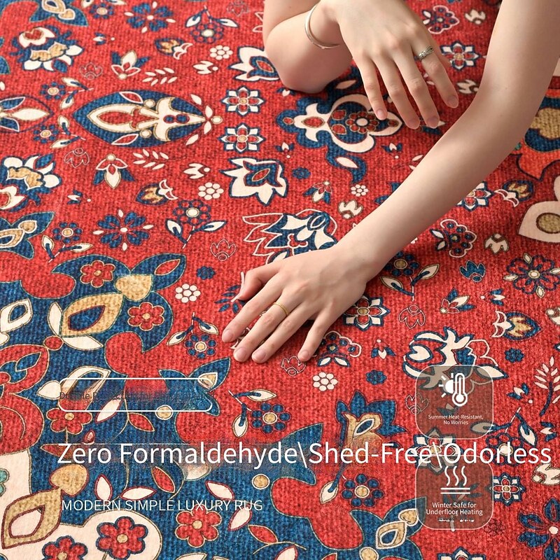 Persian Style Vintage Area Rug, Water-Resistant and Stain-Proof Carpet for Living Room or Bedroom, Large Full-Coverage Floor Mat, Distressed American Retro Design4