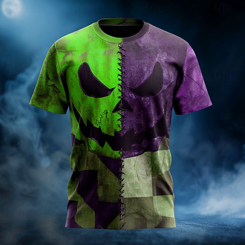 Halloween Men's Optical Illusion Pumpkin 3D T Shirt Short Sleeve T shirt 3D Print Crew Neck Shirt Exaggerated Designer Horror Party Street Holiday Yellow Blue Green Summer Spring All Seasons Clothing3