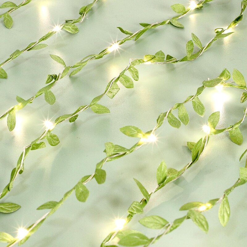 Elegant Wedding Party Reception Garland String Lights - 2pcs 10M 100LED Artificial Plant Lights, Green Leaves for Outdoor Decoration (Batteries Not Included)2
