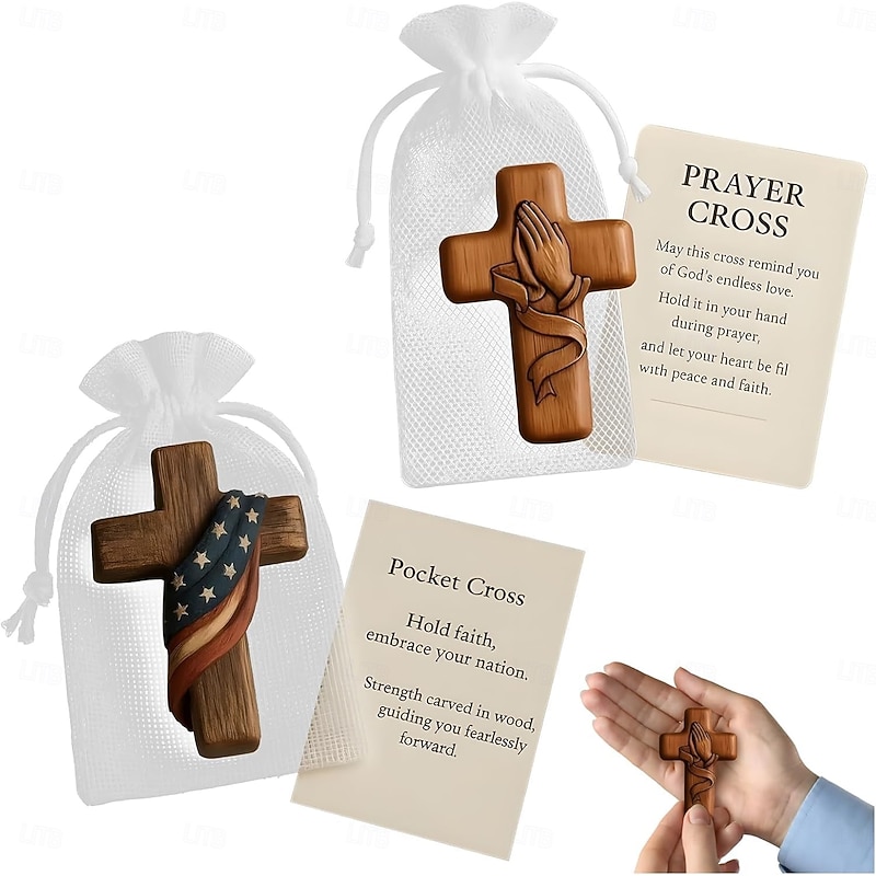 Wooden Prayer Hands Cross with Inspirational Message Cards A Silent Embrace of Faith Wooden Crosses Desktop Ornaments Suitable for Prayer Meetings, Baptismal Ceremonies, and Confirmation Celebrations