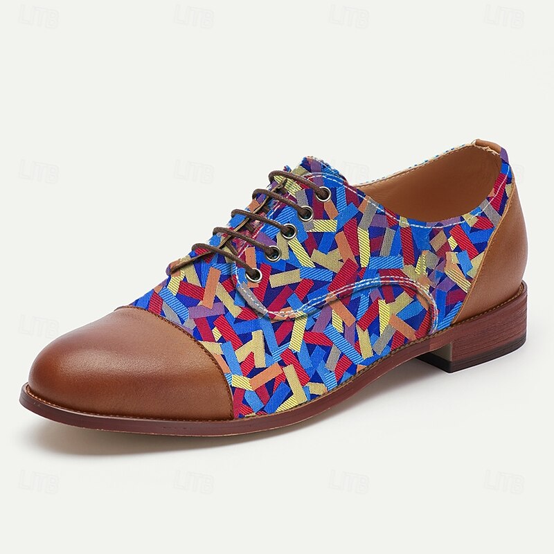 Men's Blue Jacquard Fabric Oxford Shoes – Lace-Up Dress Shoes with Leather Toe Cap for Weddings, Banquets and Parties3
