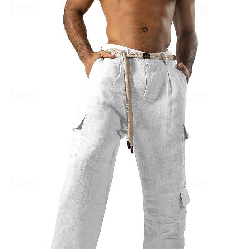 Men's Cargo Pants Trousers Buttons Multi Pocket Plain Wearable Outdoor Daily Camping & Hiking Fashion Classic Black White4