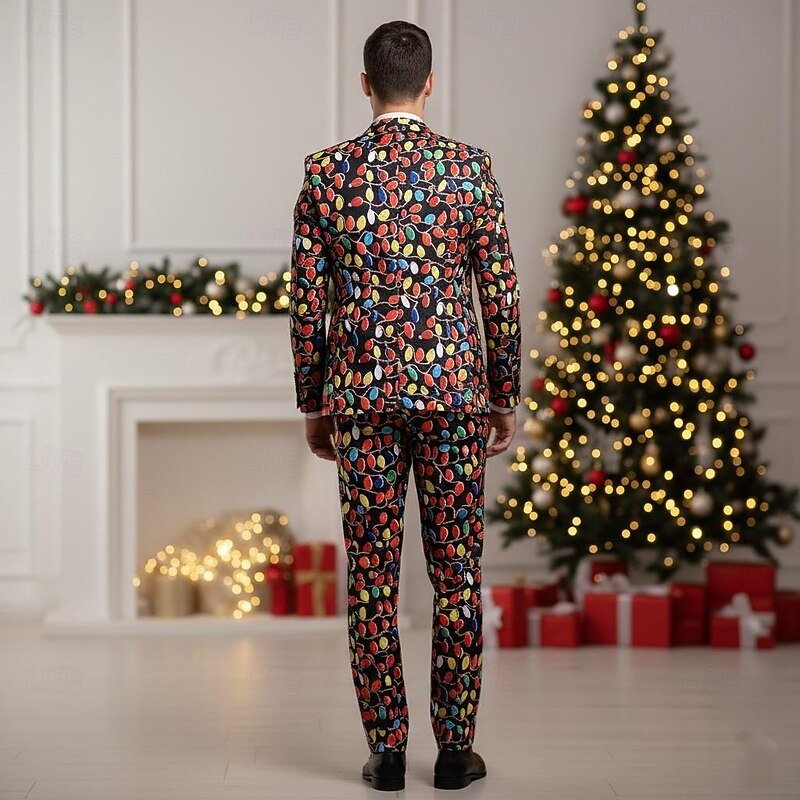 Christmas Party Suit Three Piece Suit Blazer Men's Funny Christmas Lights Pattern Fancy Dress Adults Christmas New Year Party Trousers waistcoat Suit3