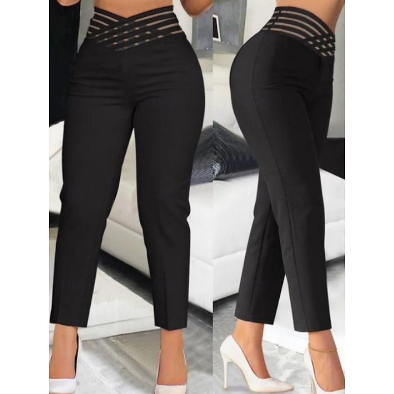 Women's Leggings Elegant Fashion Streetwear Ankle-Length High Waist Plain Hole Comfy Soft Comfortable Micro-elastic Outdoor Vacation Street Black White Summer Spring Fall Slim Fit4