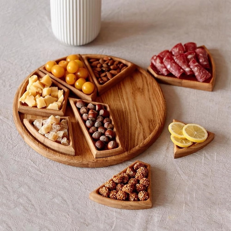 8-Compartment Split Wooden Tray Solid Wood Divided Serving Tray Composite Wood Divided Serving Plate for Snacks, Tea, and Small Portions - Ideal for Parties, Picnics, and Home Use2
