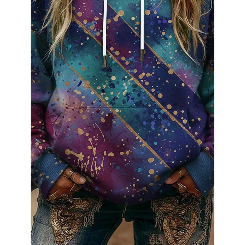 Women's Pullover Hoodies Color Block Fashion Streetwear Casual Long Sleeve Hooded Regular Tops Dailywear Casual Sports Drawstring Pocket Print Blue Spring Fall3