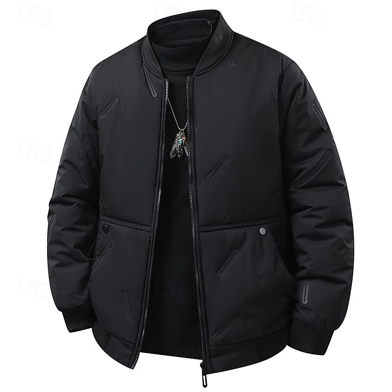 Men's Bomber Jacket Quilted Jacket Padded Casual Daily Pocket Quilted Fall Winter Solid Color Active Sports Short Black Blue Khaki Jacket3
