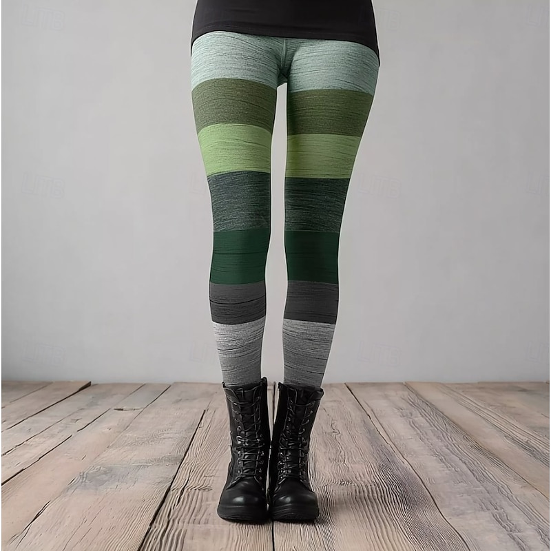 Women's Leggings Vacation Vintage Fashion Full Length High Waist Graphic Color Block Printing Thermal Warm Soft Breathable Stretchy Formal Outdoor Vacation Depression Green Spring Grass Green Spring2