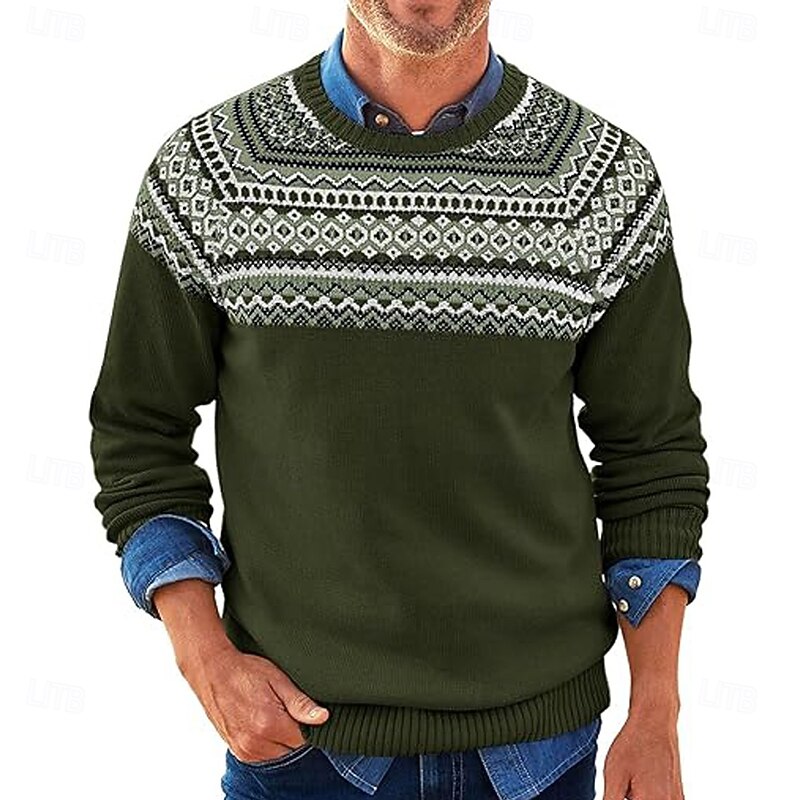 Men's Geometic Diamond Pattern Pullover Sweater Jumper Fair Isle Sweater Knitwear Crewneck Casual Vacation Daily 3D Print Keep Warm Long Sleeve Spring Fall Winter White Blue Brown3