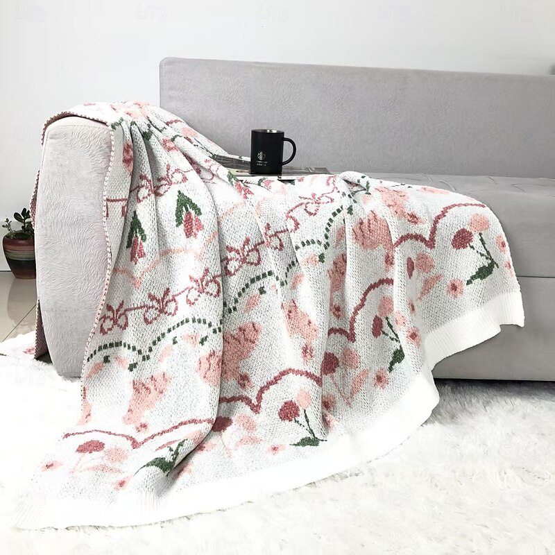 Knitted Chenille Throw Blanket, Cozy Office Air Conditioning Blanket, Christmas Sofa Cover Decorative Blanket3