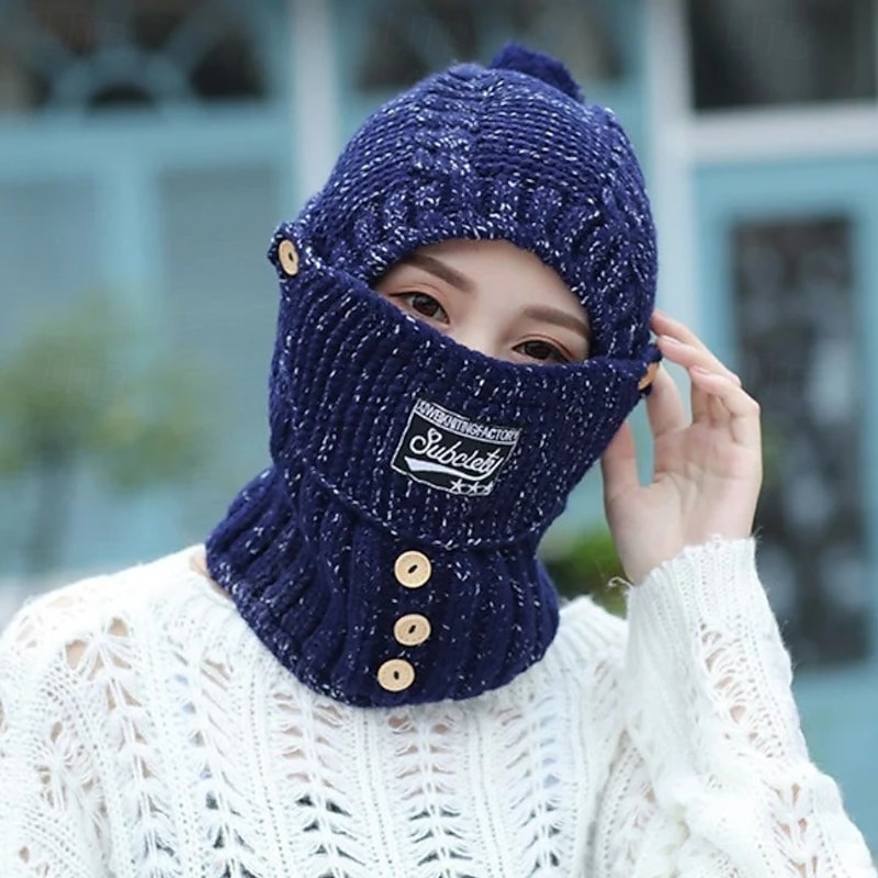Knitted Hat With Ear Protectors Women Winter Warm Fleece Lined Beanie Scarf Set Thickened Knit Hat Detachable Face Mask Outdoor Cycling Cold Weather Accessories4