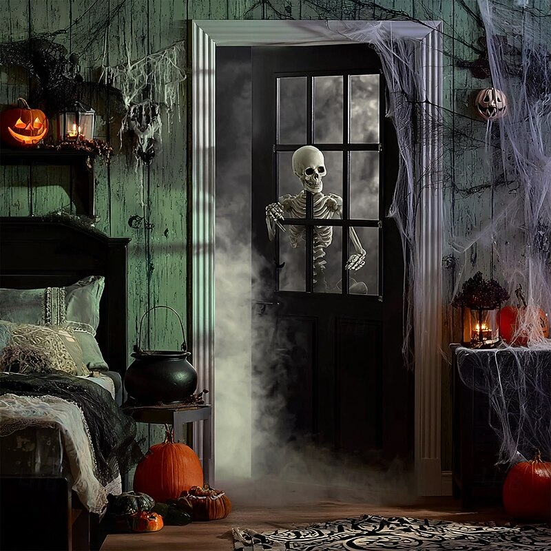 Halloween Door Cover Outdoor Banners Skeleton Psychedelic Dark Punk Gothic Style Party Outdoor Shooting Backgrounds Front Door Wall Porch Home Decor