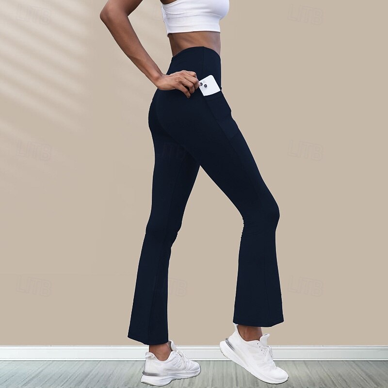 Women's Active Bell Bottom Casual / Sporty Full Length High Waist Plain Pocket Elastic Waist Butt Lift Comfortable Stretchy Athletic Sport Black Pink Army Green Dark Navy Spring Fall Regular Fit4