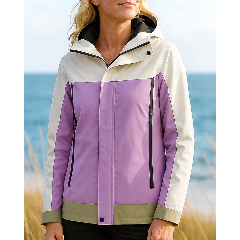 Women's Windbreaker Softshell Jacket Hiking Jacket Outdoor Waterproof Windproof Hiking Outfits Hiking Clothes Autumn / Fall Top Camping / Hiking / Caving Running Patchwork Black Yellow Army Green3