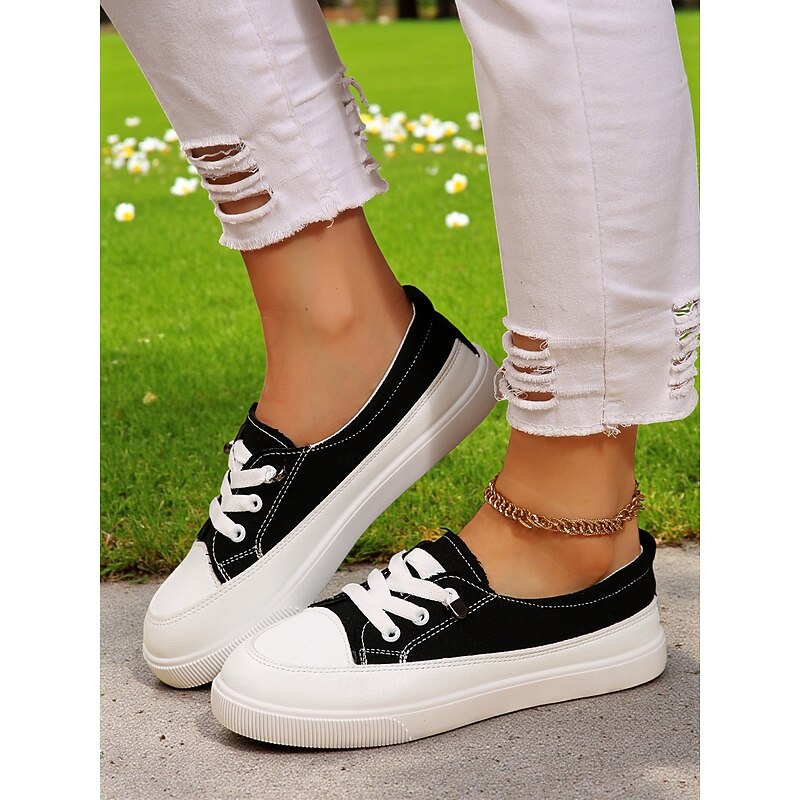 Women's Denim Canvas Sneakers with Lace-Up Design – Casual Low-Top Shoes for Walking and Daily Wear