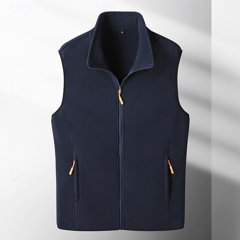 Men's Fleece Vest Vest Gilet Outdoor Daily Fashion Casual Fall Winter Pocket Polyester Thermal Warm Plain Zipper Stand Collar Regular Fit Black Blue Dark Blue Dark Gray Vest2