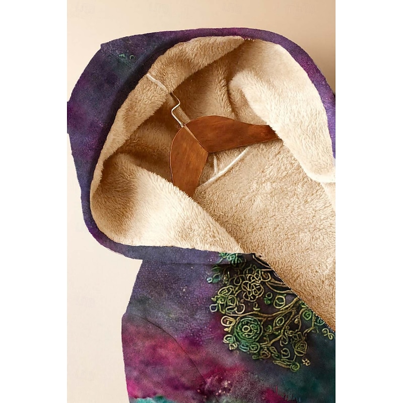 Women's Zip Up Hoodies Graphic Geometric Paisley Elegant Warm Vintage Long Sleeve Hooded Regular Tops Home Work Party Evening Wear Zip Up Zipper Print Green Spring Fall Winter3