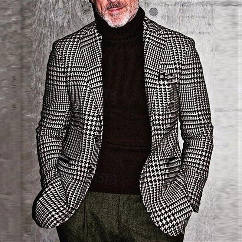 kentucky  derby Men's Houndstooth Long Sleeve Turndown Fashion Streetwear Business Work Wear to work Going out Buttons Print