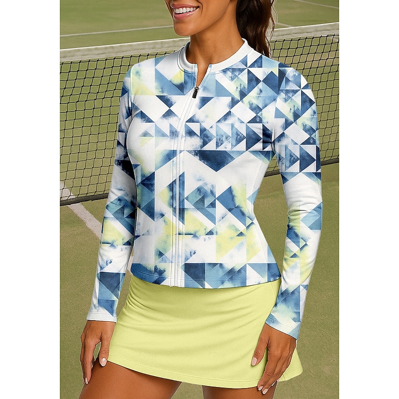Women's Geometric Sport Shirt Tennis Shirt Tennis Top Long Sleeve Zipper Floral UPF50+ UV Resistant High Elasticity Moisture Wicking Breathable Volleyball Tennis Golf Stand Collar Zip Collar Jacket