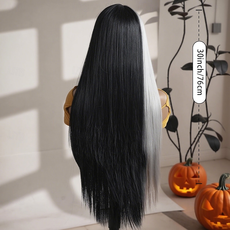 Synthetic Wig Straight Natural Straight Middle Part Neat Bang Wig 30 inch Black / Gold Synthetic Hair 30 inch Women's Soft Classic Comfy Multi-color4