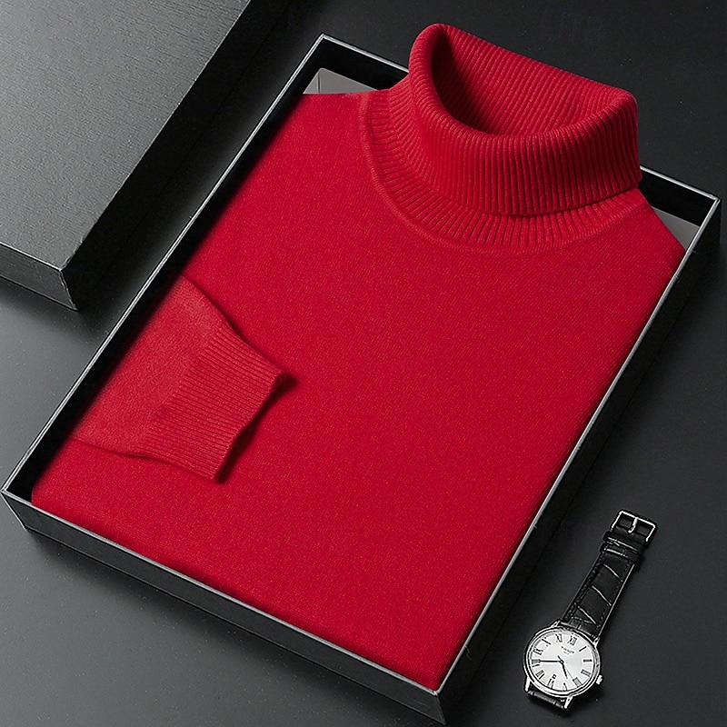 Men's Sweater Pullover Sweater Jumper Ribbed Knit Regular Tops Knitted Slim Fit Plain Turtleneck Knitwear Contemporary Casual Daily Wear Clothing Apparel Fall Winter Camel Black M L XL3