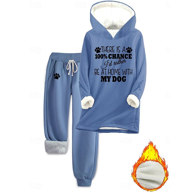 Women's Warm Daily Two Piece Sets Tracksuit Pants Sets Long Sleeve Hooded Graphic Letter Drawstring Print Casual Daily Black Pink Dark Pink Fall Regular Fit