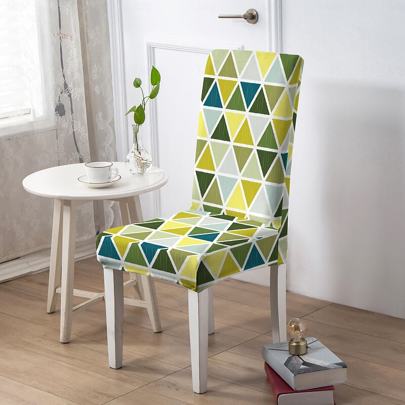Office or Stool Chair Cover, Geometric Printed Polyester Slipcover, Durable Non-Slip Chair Protector for Home or Office