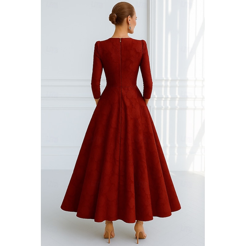 Red Blue A-Line Mother of the Bride Evening Gown Elegant Formal Dress Formal Wedding Floor Length Half Sleeve V Neck Pocket Lace with Bow(s) Strappy2