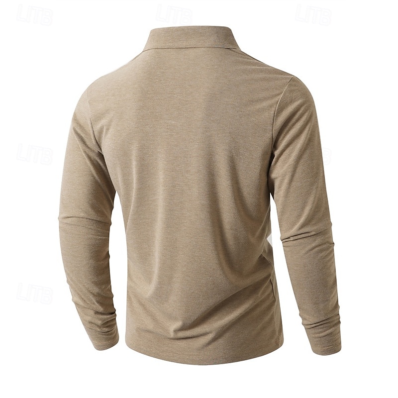 Men's Golf Shirt Golf Polos Shirts Work Casual Lapel Long Sleeve Basic Modern Plain Buttons Spring Fall Regular Fit Black White Navy Blue Green Khaki Rose Golf Shirt4