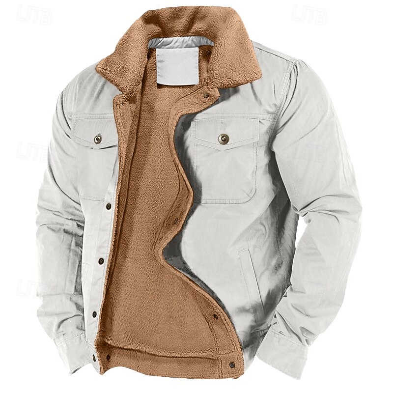 Men's Fleece Jacket Cargo Jacket Vacation Casual Thermal Warm Fleece Lining Pocket Fleece Collar Winter Solid Color WorkWear Collar Regular Dark Gray Black White Brown Green Jacket3
