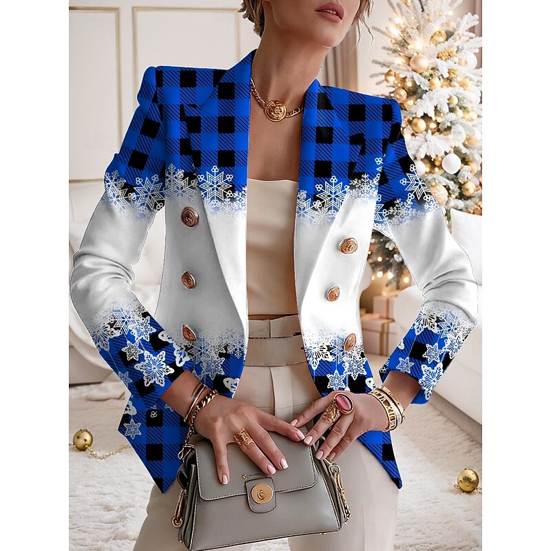Women's Blazer Comfortable Breathable Buttons Print Fashion Casual Plaid Street Casual Daily Wear Double Breasted Regular Notch Lapel Regular Fit Long Sleeve Outerwear Red Blue Purple Fall Winter2