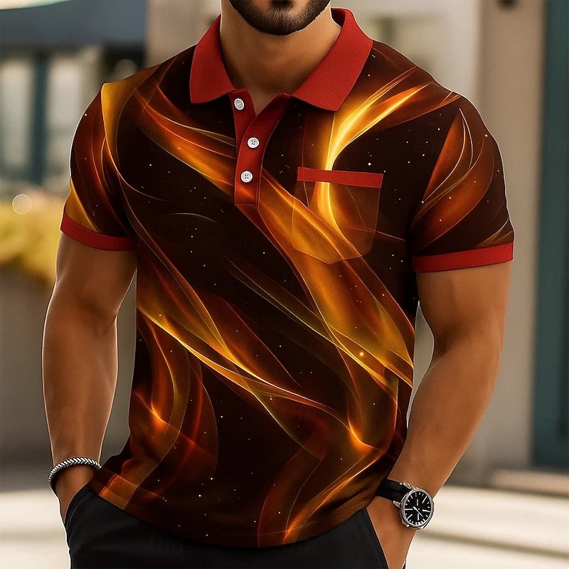 Men's Graphic Polo Short Sleeve Polo Shirts Collared Shirts Business Casual Outdoor Athleisure Daily Wear 3D Print Buttons Summer Black Red Navy Blue4